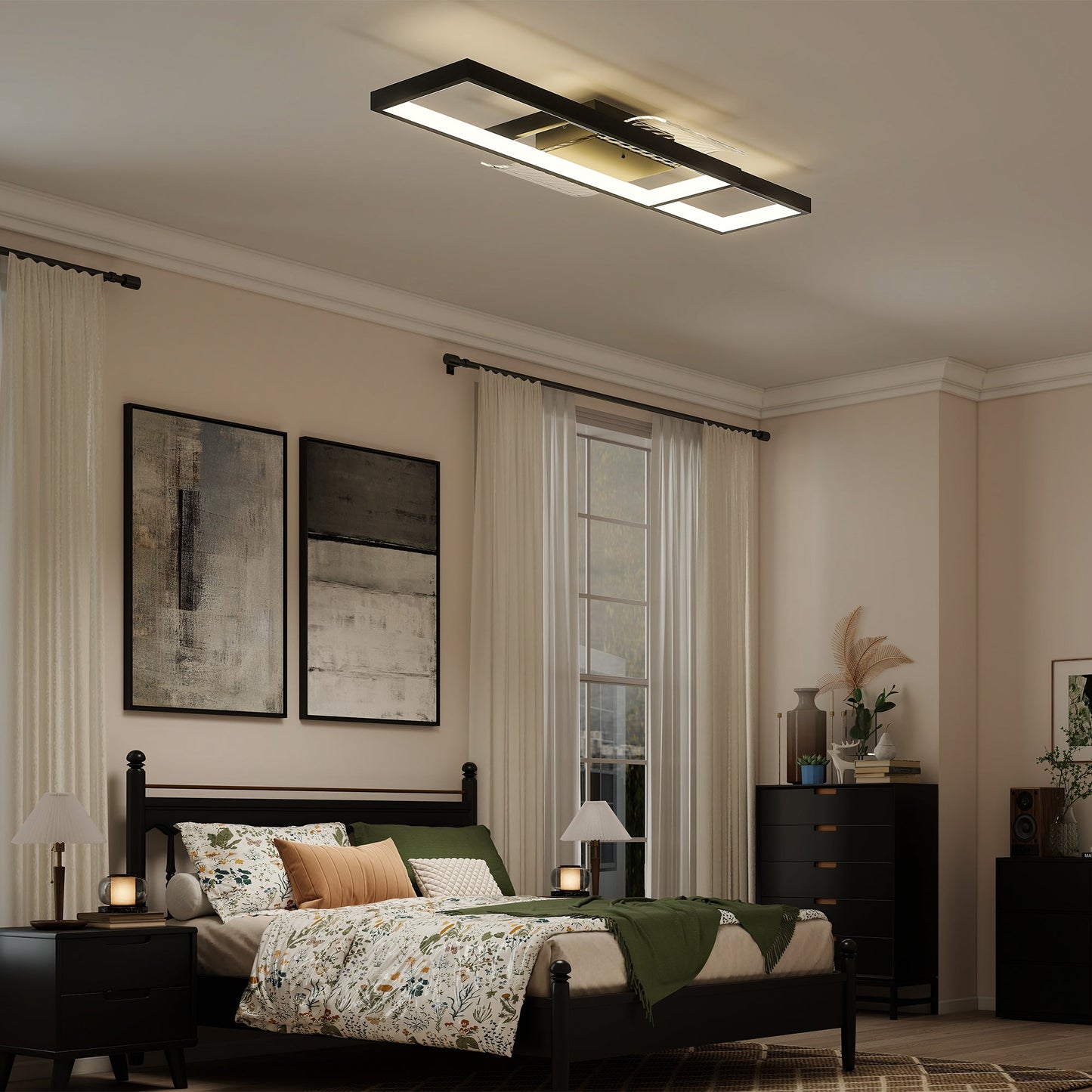 HOMCOM LED Ceiling Light, Modern Dimmable Ceiling Light with Wall Switch & Remote Control, Flush Mount Fixture Lamp with 3000-6000K Colour Temperatures for Living Room, Bedroom, Black