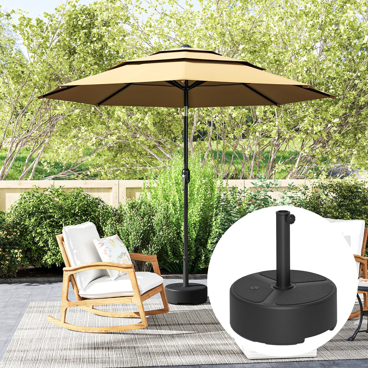 Outsunny Round Garden Parasol Base, Garden Umbrella Stand Heavy Duty Parasol Base, Filled Up to 20kg with Stand or 18kg with Water for Garden, Poolside, Black