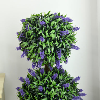HOMCOM Set of 2 Artificial Plants, Lavender Flowers Ball Trees with Pot, for Home Indoor Outdoor Decor, 110cm