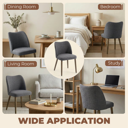 HOMCOM Dining Chairs Set of 2, Linen Upholstered Kitchen Chairs with Padded Seat, Curved Backrest, Rubberwood Legs, Dark Grey