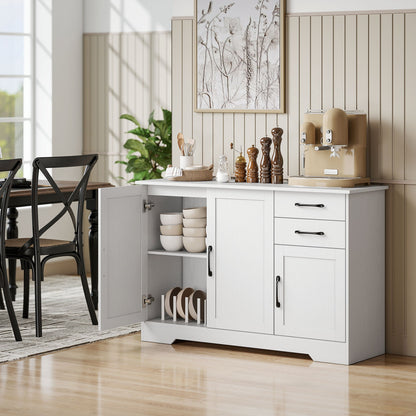 HOMCOM Sideboard with 2 Drawers Modern Storage Cabinet, Kitchen Cupboard with Adjustable Shelf and 3 Doors White