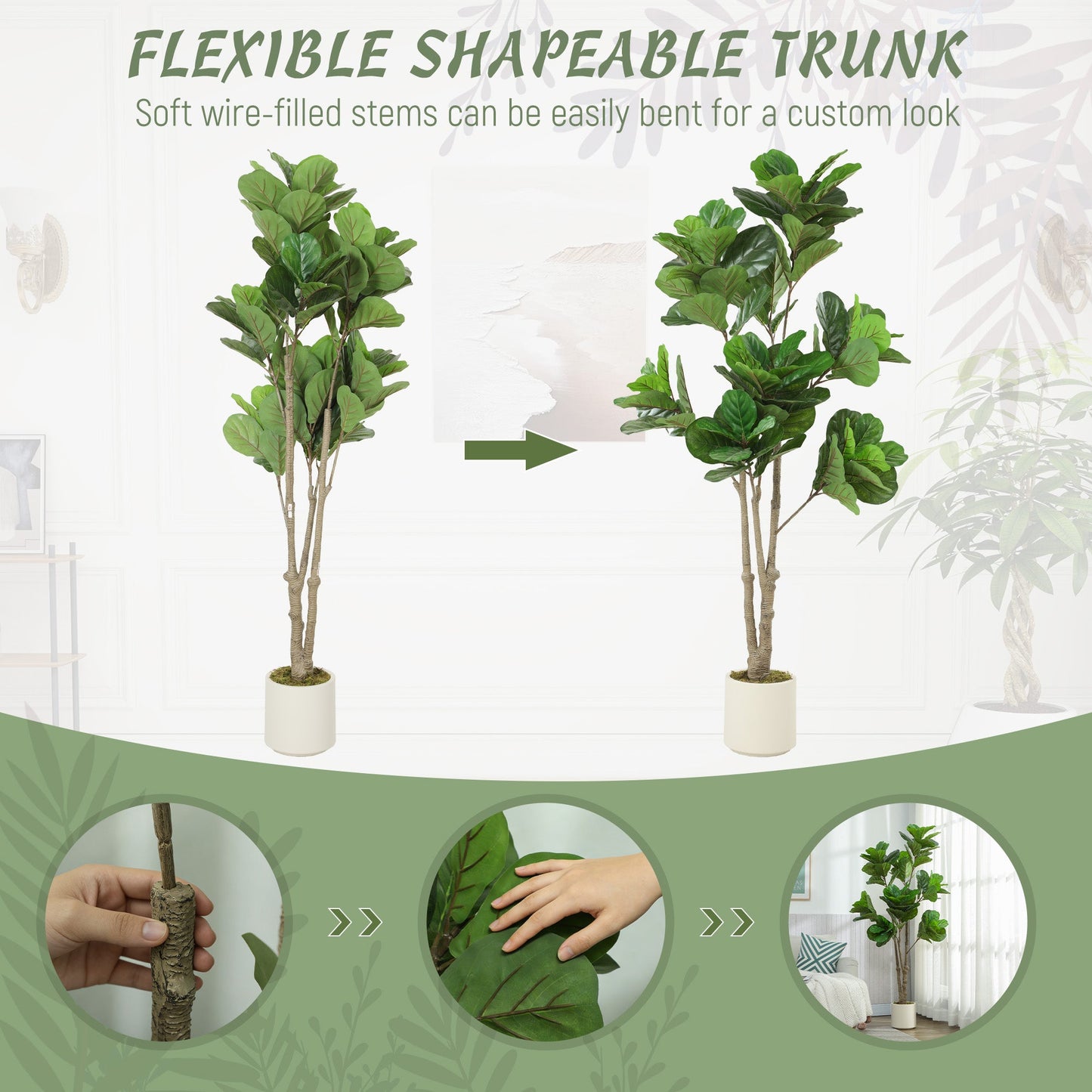 HOMCOM 180cm Artificial Fiddle Leaf Fig Tree - Green