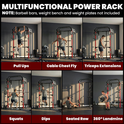 SPORTNOW Power Cage, Power Rack with Adjustable Cable Pulley System, Pull-Up Bar, Dip Station, Landmine