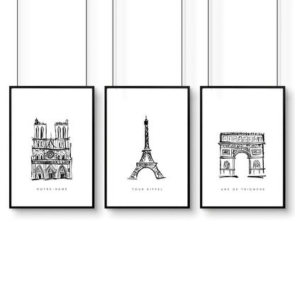 Gallery Wall Framing | Set of 3 Paris Landmarks Wall art Prints
