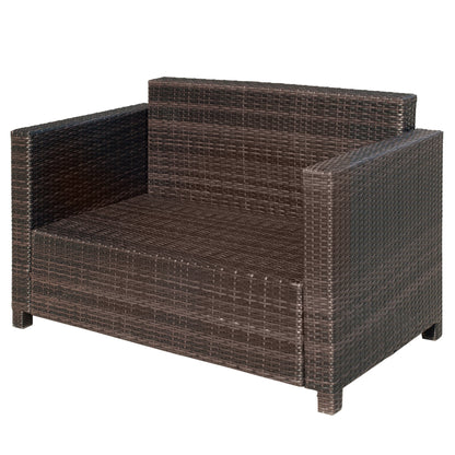 Outsunny 2 Seater Garden Furniture, Rattan Sofa with Soft Padded Cushion and Armrests, Wicker Garden Loveseat for Patio, Mixed Brown
