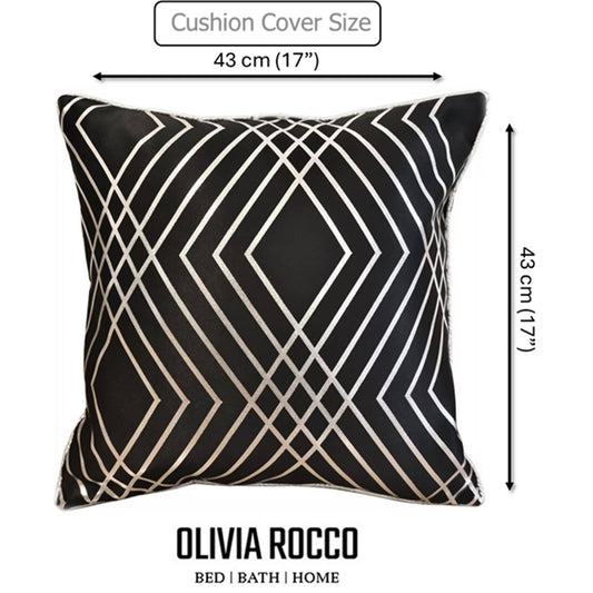 OLIVIA ROCCO Geo Sparkle Cushion Covers 2 Pack Geometric Decorative Pillow Cases Black With Metallic Foil Accent for Sofa Bed Chair Lounge