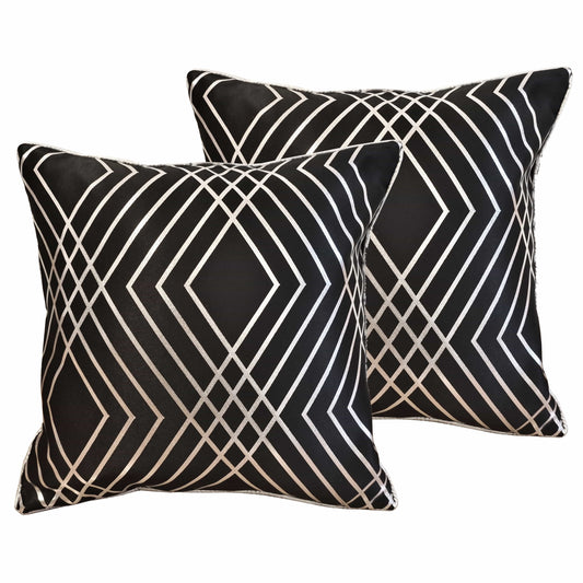 OLIVIA ROCCO Geo Sparkle Cushion Covers 2 Pack Geometric Decorative Pillow Cases Black With Metallic Foil Accent for Sofa Bed Chair Lounge