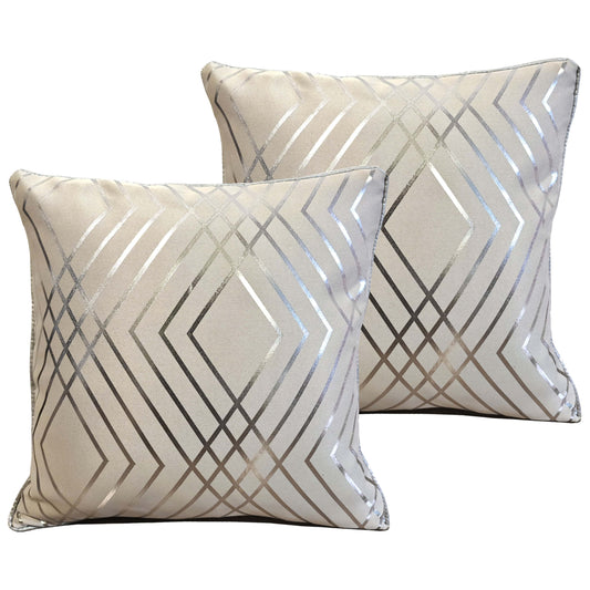 OLIVIA ROCCO Geo Sparkle Cushion Covers 2 Pack Natural For Sofa Bed Chair Lounge Geometric Design Metallic Foil Print Decorative Home Accents