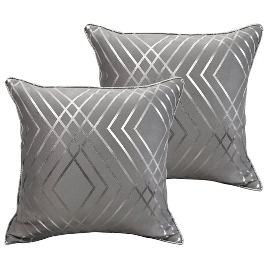 OLIVIA ROCCO Geo Sparkle Cushion Covers 2 Pack, Geometric Silver Cushion Covers For Sofa, Bed, Chair And Lounge, Premium Decorative Accents