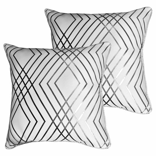 OLIVIA ROCCO Geo Sparkle Cushion Covers 2 Pack Geo White Decorative Pillow Cases For Sofa Bed Chair Lounge With Metallic Foil Detail