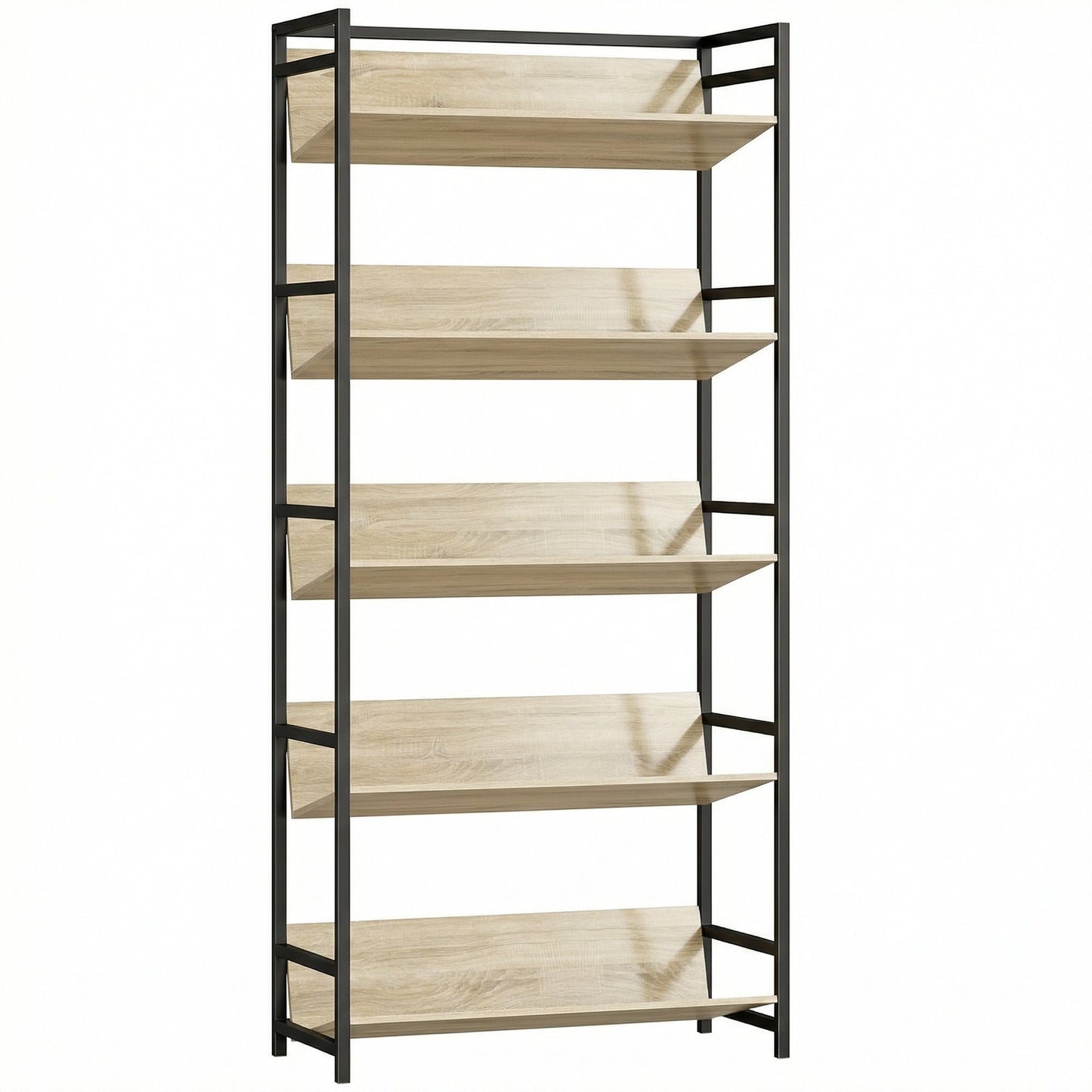 HOMCOM Bookshelf 5-Tier Metal Frame Bookcase Storage Shelves for Living Room Oak