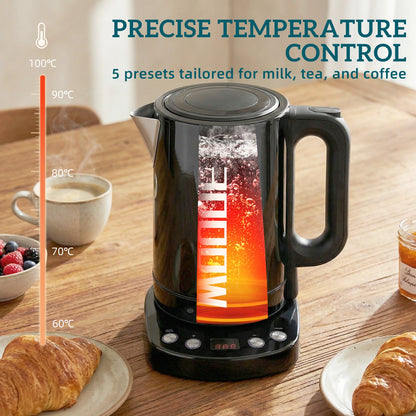 HOMCOM Electric Kettle, 1.7L, Fast Boil, 3kW Water Kettle with UK Strix Thermostat, Keep Warm Function, LCD Base, Black