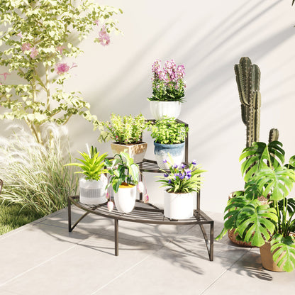 Outsunny Three-Tier Corner Metal Plants Shelves - Black