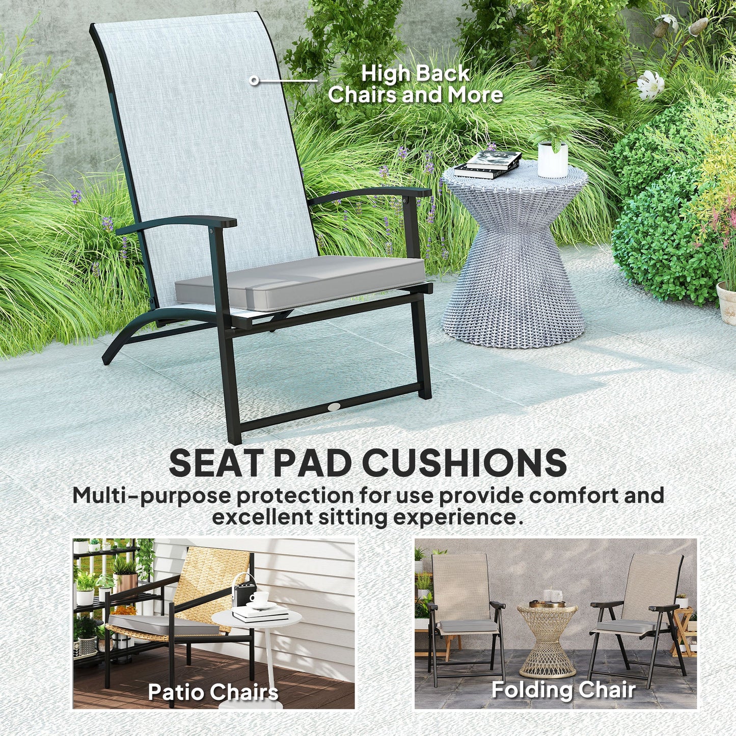 Outsunny Set of 2 Garden Chair Cushions - Light Grey