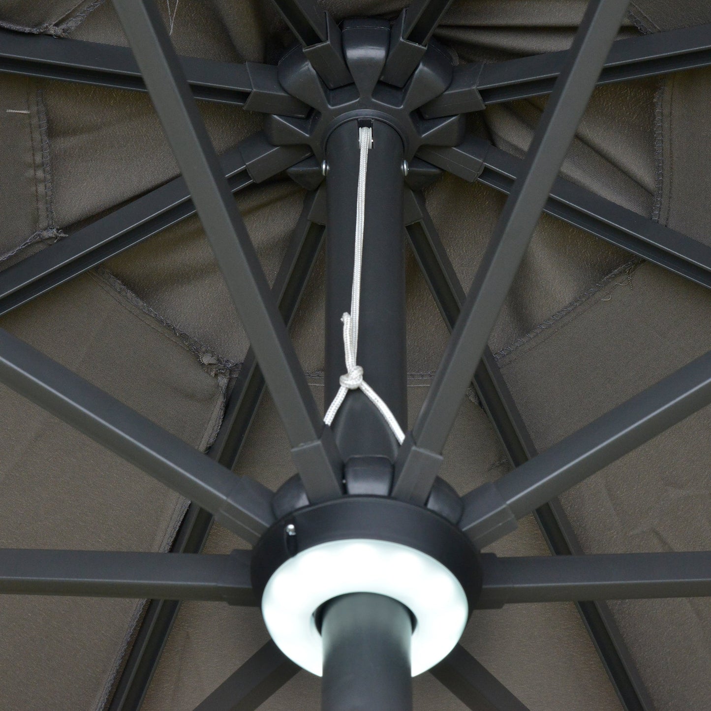 Outsunny 2.7m Garden Parasol Sun Umbrella w/ LED Solar Light Angled Canopy Grey