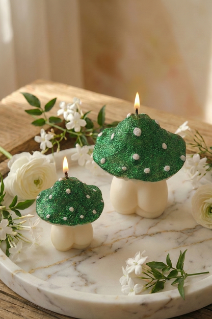 Glittery Mushroom Candles - Trio