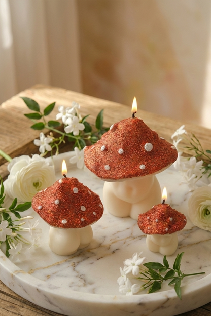 Glittery Mushroom Candles - Trio