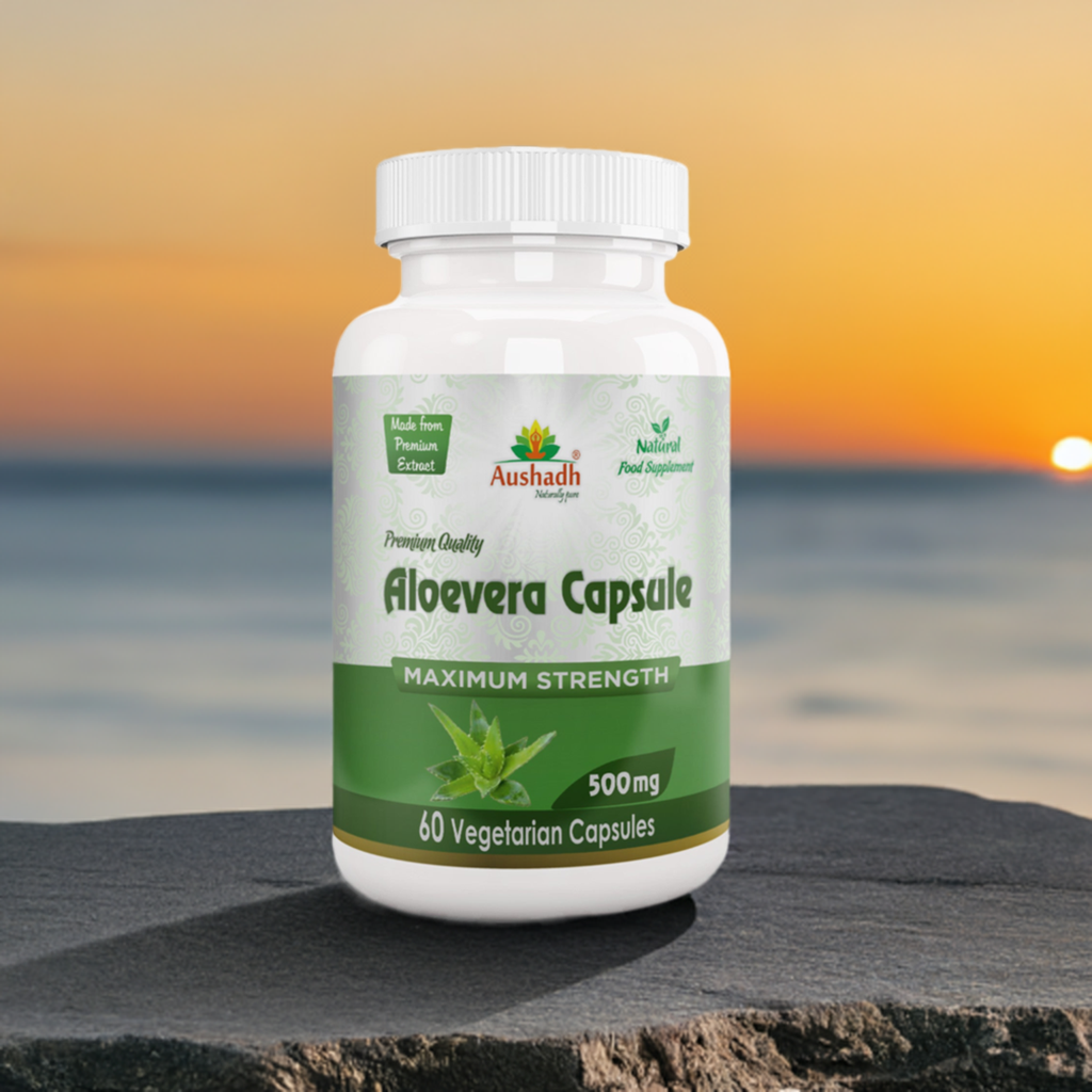 Aushadh Aloe vera Capsules (Ghritkumari, Kumari) Digestive Comfort & Skin Support - Vegan, Gluten Free, Non-GMO, 60 Capsules