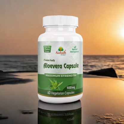 Aushadh Aloe vera Capsules (Ghritkumari, Kumari) Digestive Comfort & Skin Support - Vegan, Gluten Free, Non-GMO, 60 Capsules