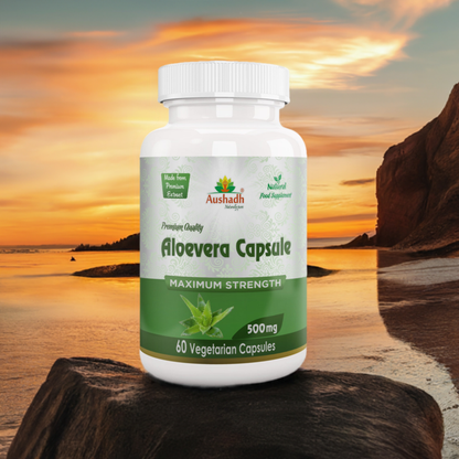 Aushadh Aloe vera Capsules (Ghritkumari, Kumari) Digestive Comfort & Skin Support - Vegan, Gluten Free, Non-GMO, 60 Capsules