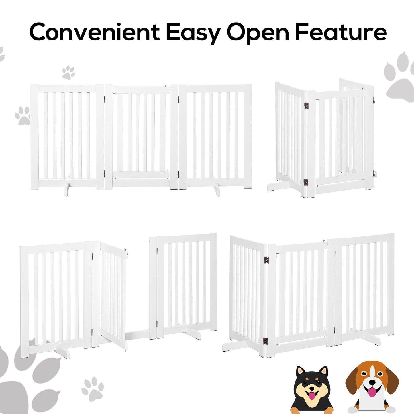 PawHutPet Gates MDF Freestanding Expandable Dog Gate Wood Doorway Pet Barrier Fence w/ Latched Door White