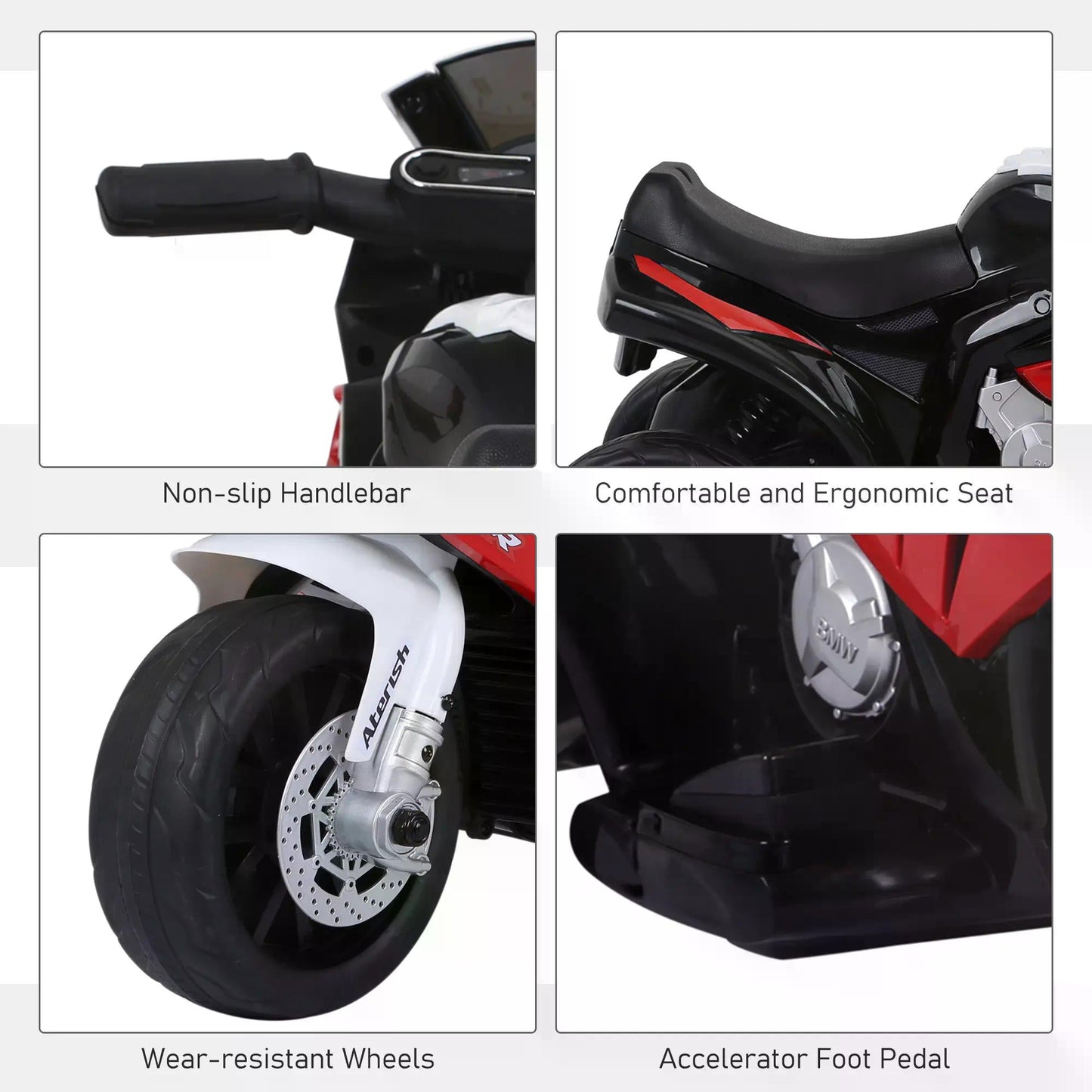 HOMCOM Electric Motorbike for Kids Ride on BMW Motorbike W/Headlights and Music, 6 V-Red