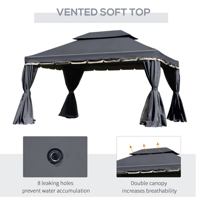 Outsunny 3 x 4m Aluminium Garden\'c2\'a0Gazebo, Marquee Canopy Shelter Pavilion Party Tent with Nets and Curtains for Garden and Deck, Black