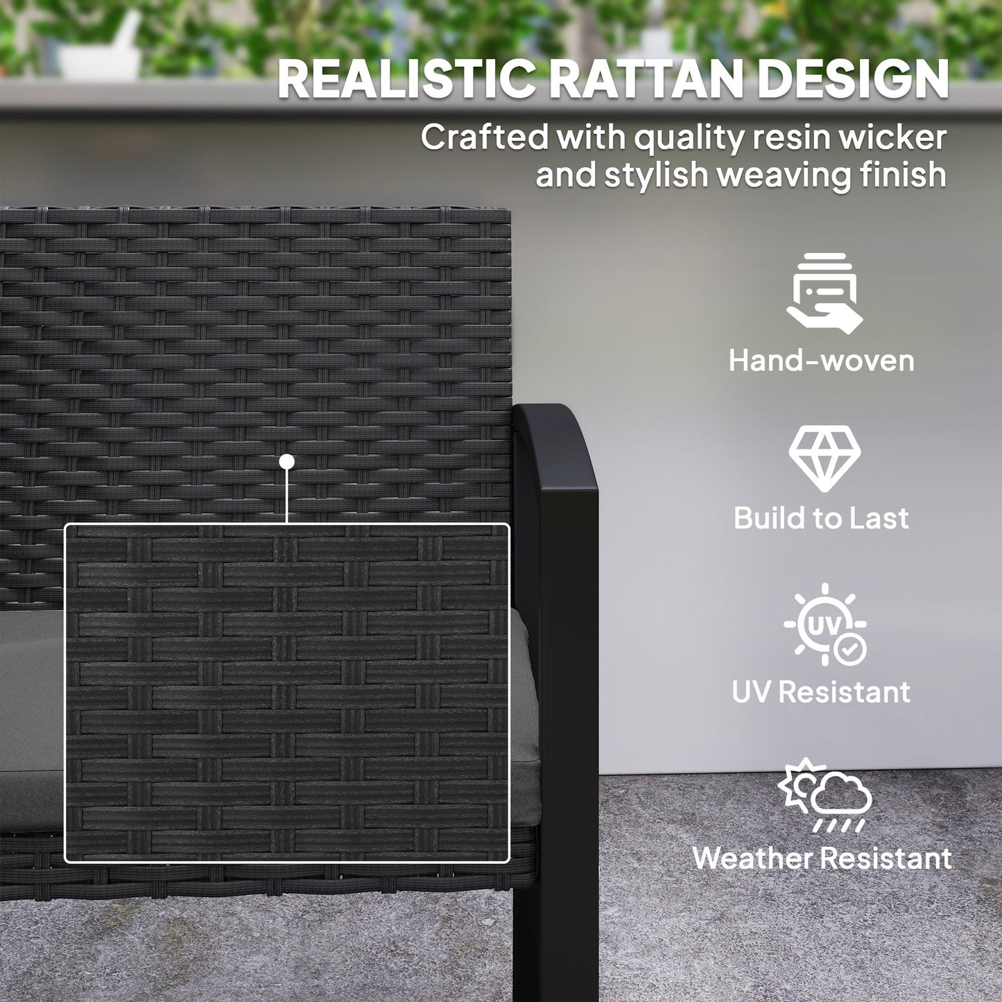 Outsunny Two-Seater Rattan Garden Bench - Grey/Black