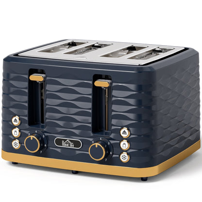 HOMCOM Toaster, Toaster 4 Slice with 7 Browning Levels, High Lift, Reheat/Defrost/Cancel, Dark Blue