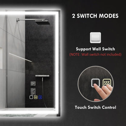 HOMCOM 50 x 70 cm Anti-Fog LED Bathroom Mirror, with Bluetooth - Silver Tone