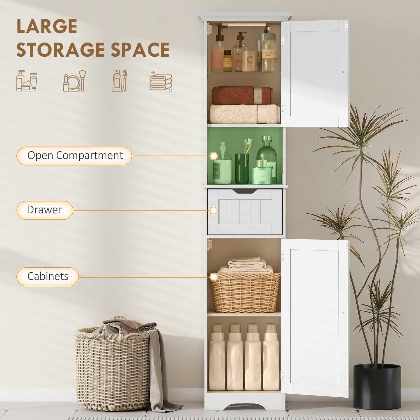 HOMCOM Slim Bathroom Storage Cabinet, with Sensor Lights - White