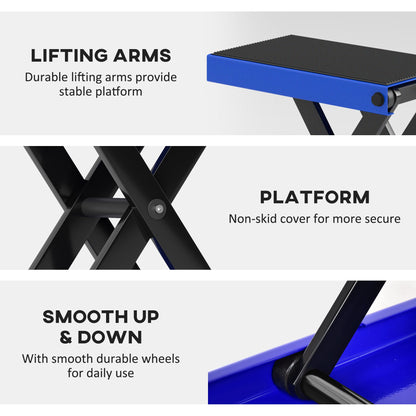 DURHAND 500KG Motorcycle Lift Scissor Jack, Height Adjustable Motorbike Stand with Anti-Slip Wide Deck, Heavy Duty Steel Motorbike Repair Lift Hoist Stand for Home Garage, Blue