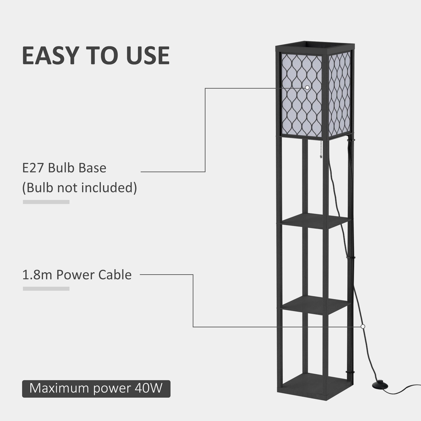 HOMCOM Three-Shelf Standing Lamps Set of 2 - Black