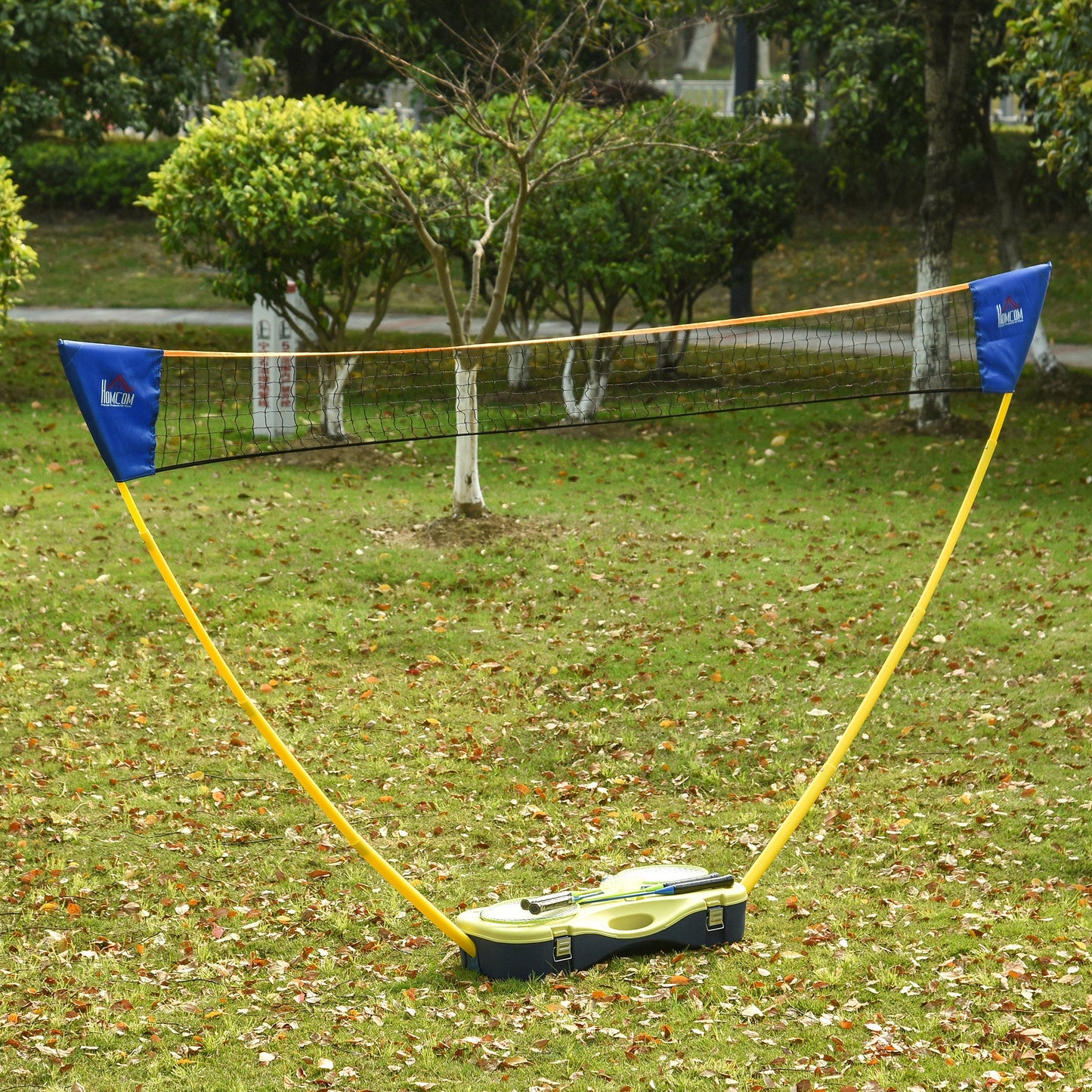 HOMCOM Portable Folding Badminton Net Set with 4 Badminton Rackets and 2 Nylon Shuttlecocks, for Adults Kids Indoor Outdoor Exercise Training