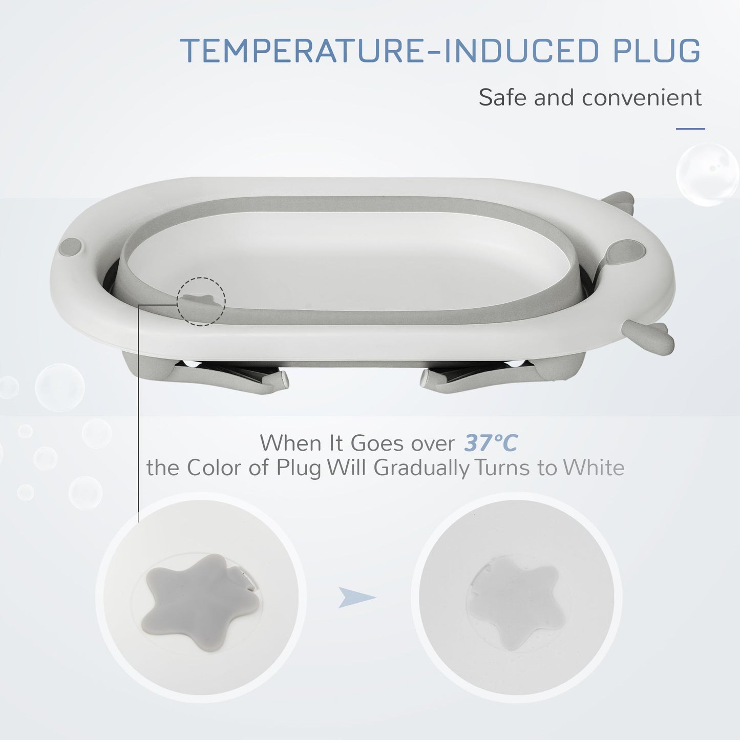 HOMCOM Foldable Baby Bathtub Set, Collapsible Bath Tub with Thermostatic Water Plug, Non-Slip Support, Cushion Pad, Drain Plugs, for Newborn to 3 Years - Offwhite