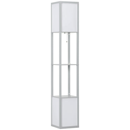 HOMCOM Modern Shelf Floor Lamp with Dual Ambient Light, Standing Lamp Living Room, Bedroom, 156cm, Grey