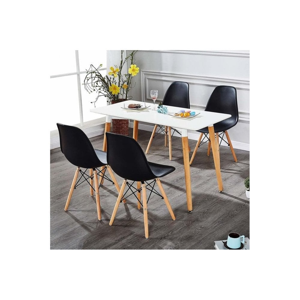 Halo Dining Table and Ghost Chair Set for 4 - Eiffel Plastic Chairs and a Rectangle Dining Table