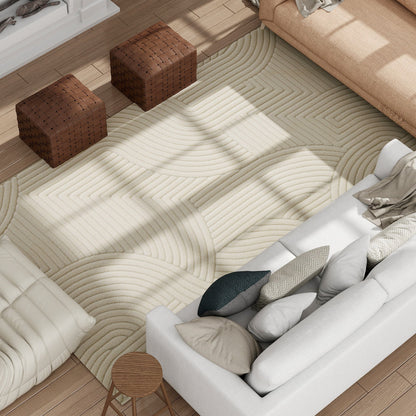 HOMCOM Modern Geometric Rug, Thick Plush, Non-Slip, 160 x 120 cm – Cream, Living Room/Bedroom/Office