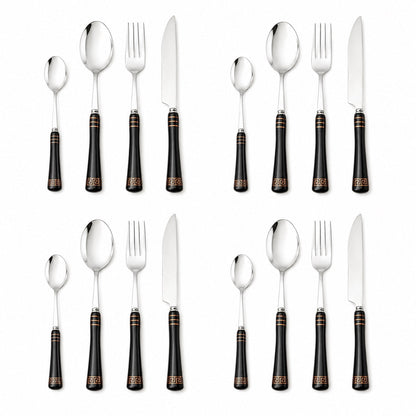 Heritage Gold 16-Piece Cutlery Set – Black