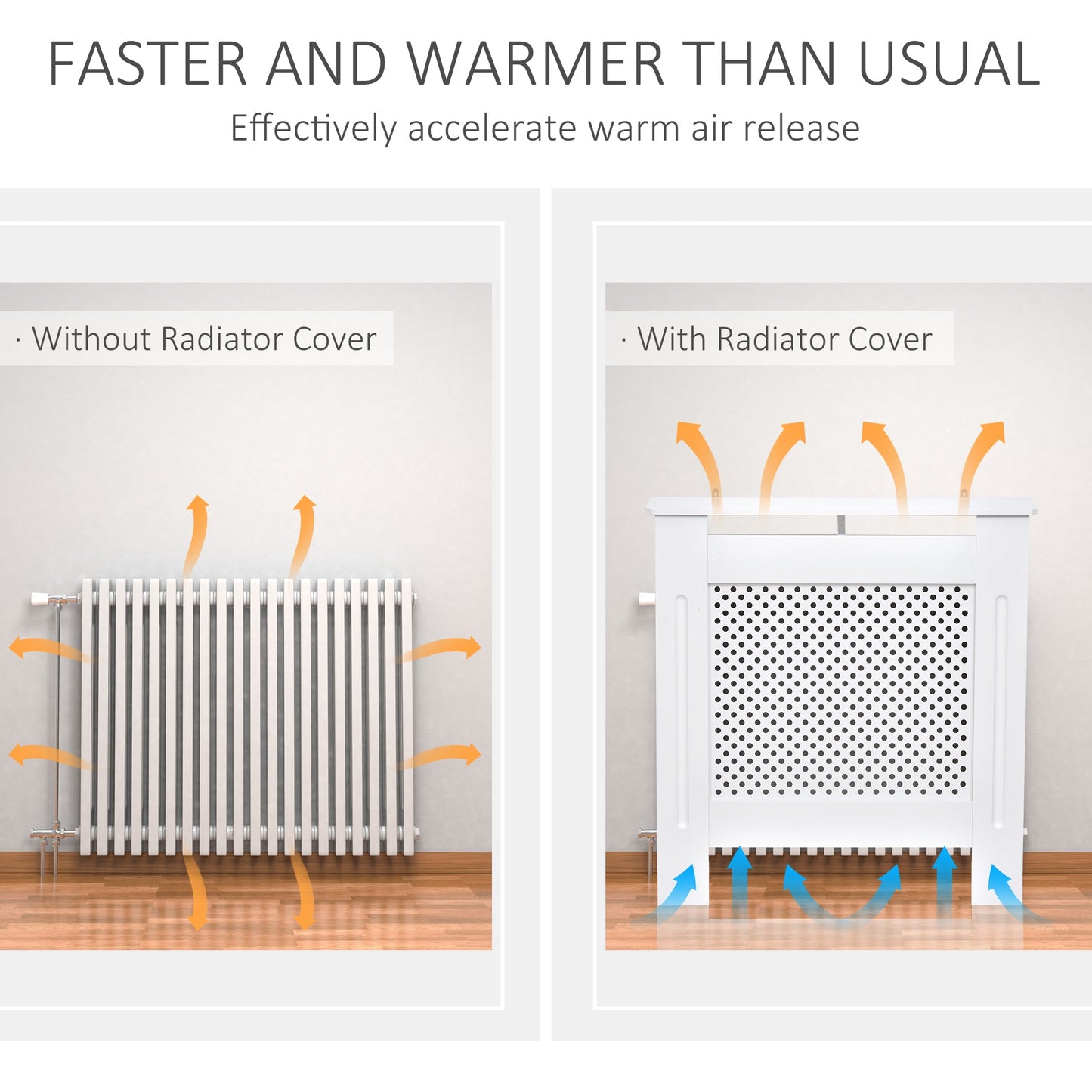 HOMCOM Wooden Radiator Cover Heating Cabinet Modern Home Furniture Grill Style  White Painted (Small)