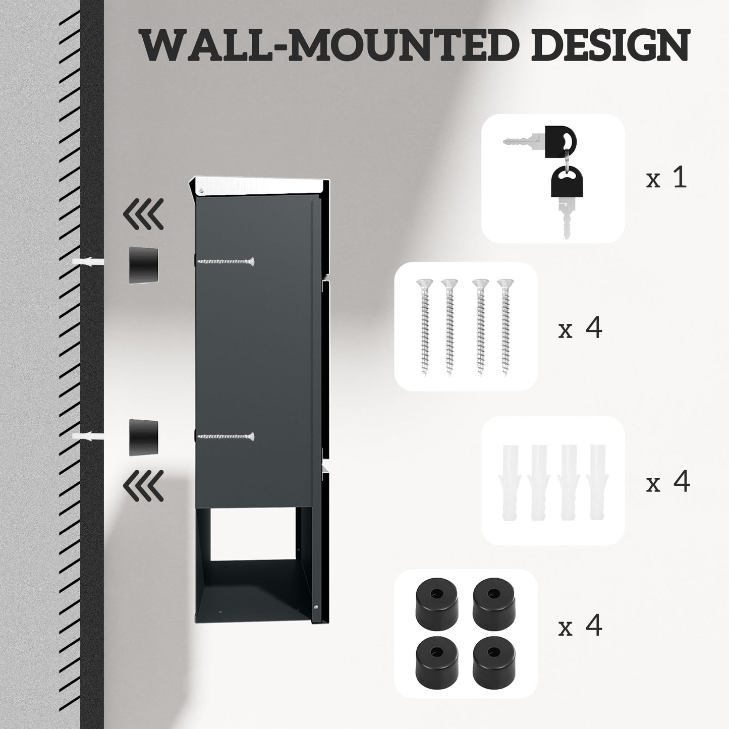 HOMCOM Wall Mounted Post Box with Viewing Window, 2 Lock, Modern Galvanised Steel Mailbox with Copper Core, Weatherproof Letterbox for Outdoor Use, Easy to Install, Silver
