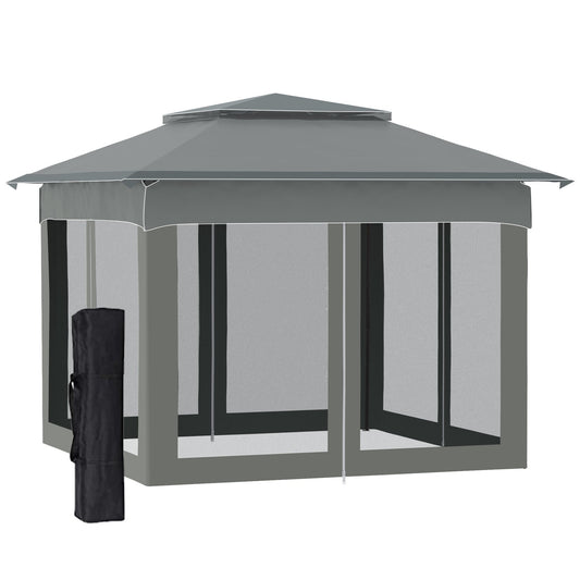 Outsunny 3 x 3(m) Pop Up Gazebo, Double-roof Garden Tent with Netting and Carry Bag, Party Event Shelter for Outdoor Patio, Dark Grey