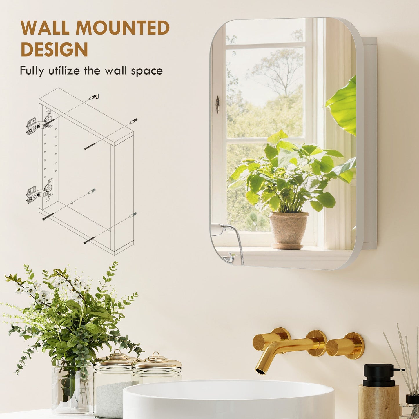 HOMCOM Bathroom Medicine Cabinet with Mirror, Bathroom Wall Cabinet with Adjustable Shelves, Soft Close Hinges, White