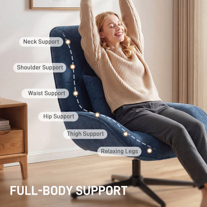 HOMCOM Accent Chair, Chenille Upholstered Swivel Armchair with Lumbar Pillow, High Back, Deep Seat and Metal Legs, Dark Blue