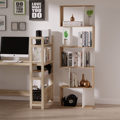 HOMCOM 5-tier Bookcase Storage Display Shelving S Shape design Unit Divider Natural