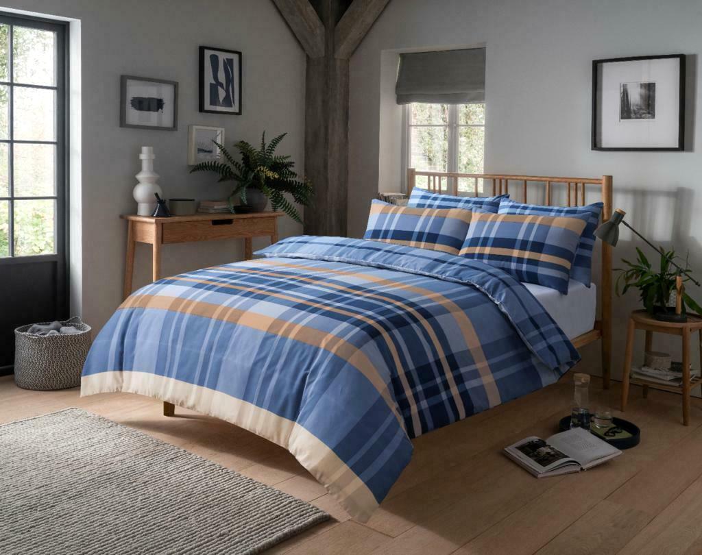 Hudson Luxurious Cotton Rich Duvet Set with Reversible Check Design and Vibrant Colours in Single Double and King Sizes for Modern Bedroom Decor by OLIVIA ROCCO