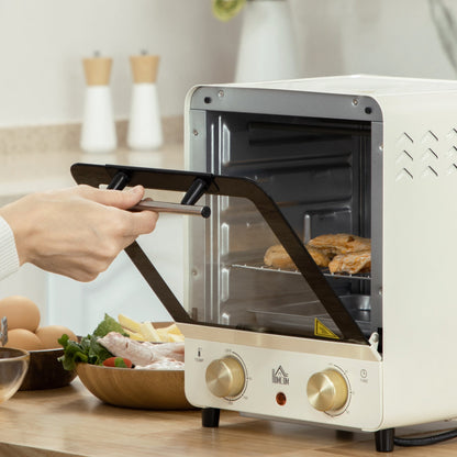 HOMCOM Mini Oven, 15 Litres Electric Oven and Grill with 60-230\'e2\'84\'83 Adjustable Temperature, 60 Minute Timer, Include Baking Tray, Wire Rack and Crumb Tray, 1000W, Cream White