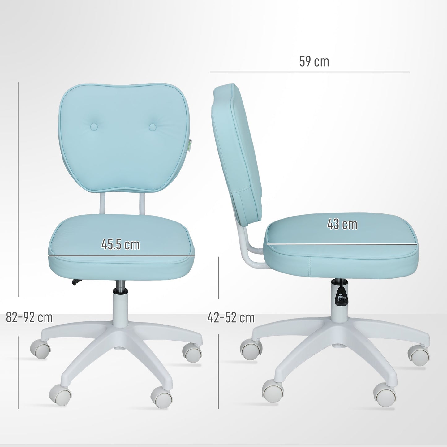 Vinsetto Vanity Office Chair, PU Leather Computer Chair for Home, with Adjustable Height, Armless, Swivel Wheels, Blue