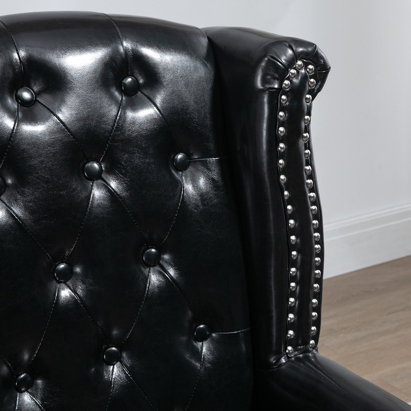 HOMCOM Wingback Accent Chair Tufted Chesterfield-style Armchair with Nail Head Trim for Living Room Bedroom Black