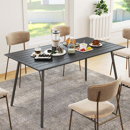 Outsunny Rectangle Garden Table with Slat Top, Steel Frame, Outdoor Table for 6 Person, 150 x 80 x 74 cm, Grey